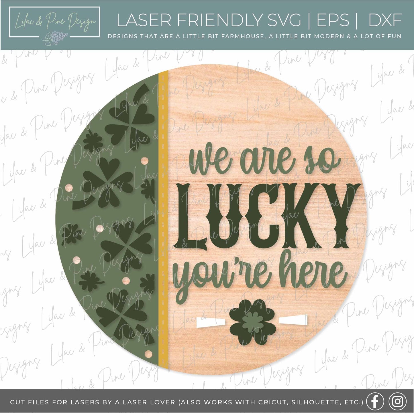 Lucky sign SVG, St Patricks Day door hanger, Shamrock Welcome sign SVG, lucky clover door round svg, Glowforge SVG, laser cut file