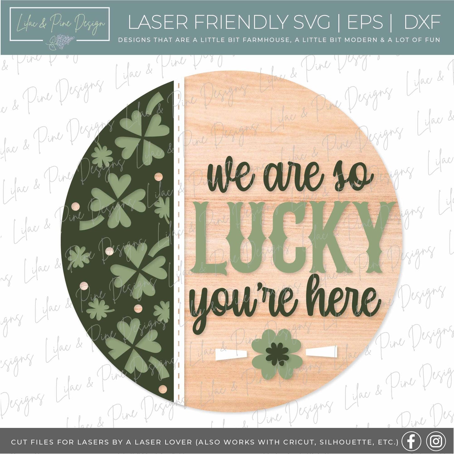 Lucky sign SVG, St Patricks Day door hanger, Shamrock Welcome sign SVG, lucky clover door round svg, Glowforge SVG, laser cut file
