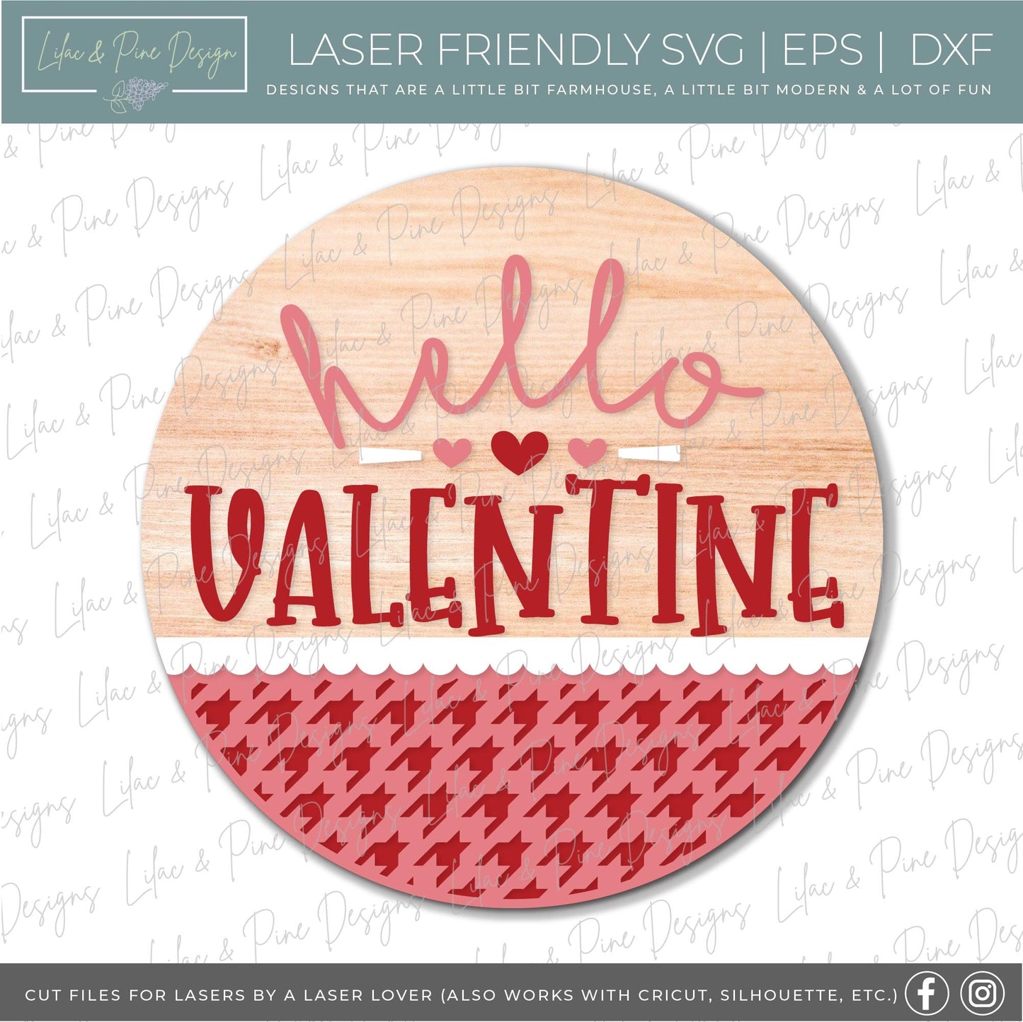 Hello Valentine sign SVG, Valentine door hanger, Valentines Welcome sign SVG, Valentines Day decor, Glowforge SVG, laser cut file