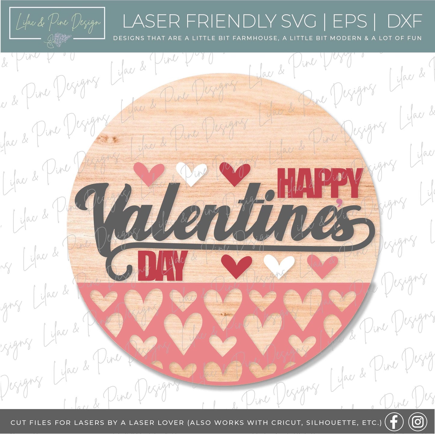 Happy Valentine's Day sign SVG, Valentine door hanger, Love Welcome round sign SVG, Valentine's Day decor, Glowforge SVG, laser cut file