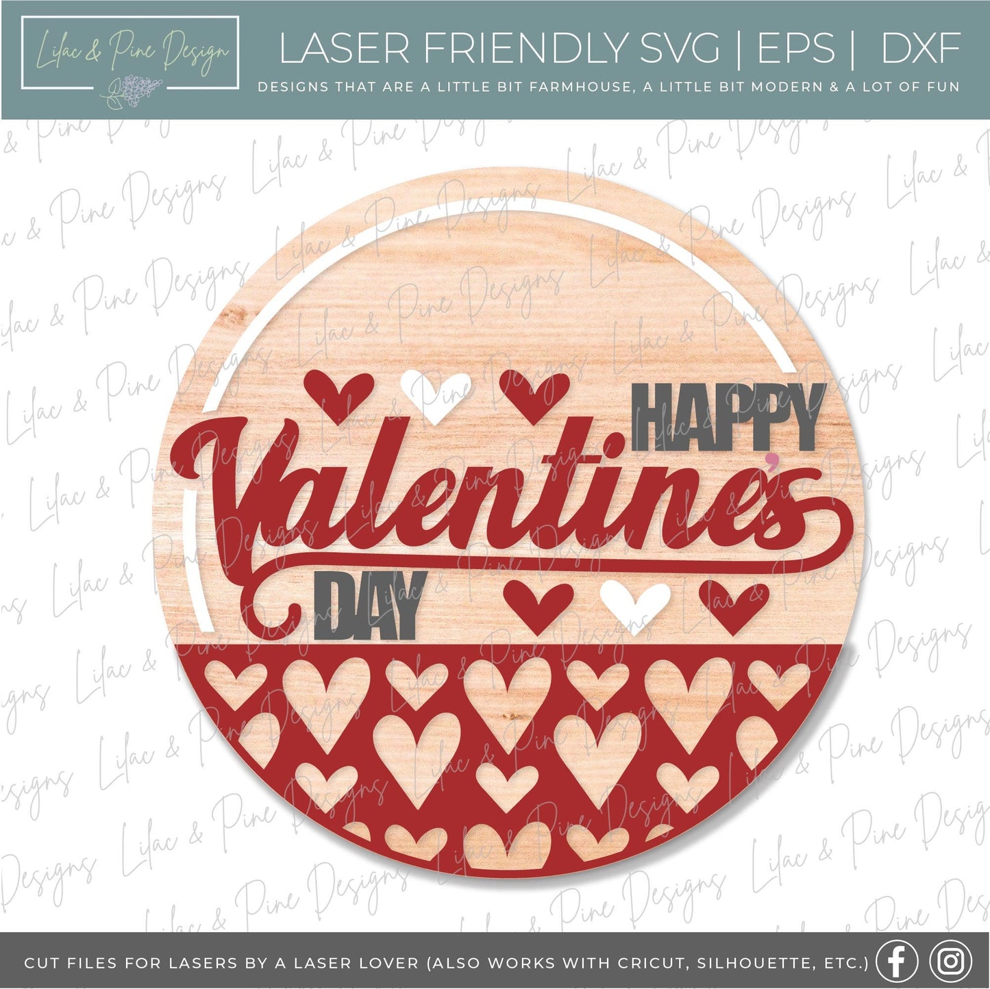 Happy Valentine's Day sign SVG, Valentine door hanger, Love Welcome round sign SVG, Valentine's Day decor, Glowforge SVG, laser cut file