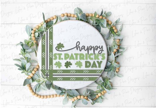 Happy St Patricks Day sign SVG, St Patricks Day door hanger, Shamrock Welcome sign SVG, clover door round svg, Glowforge SVG, laser cut file