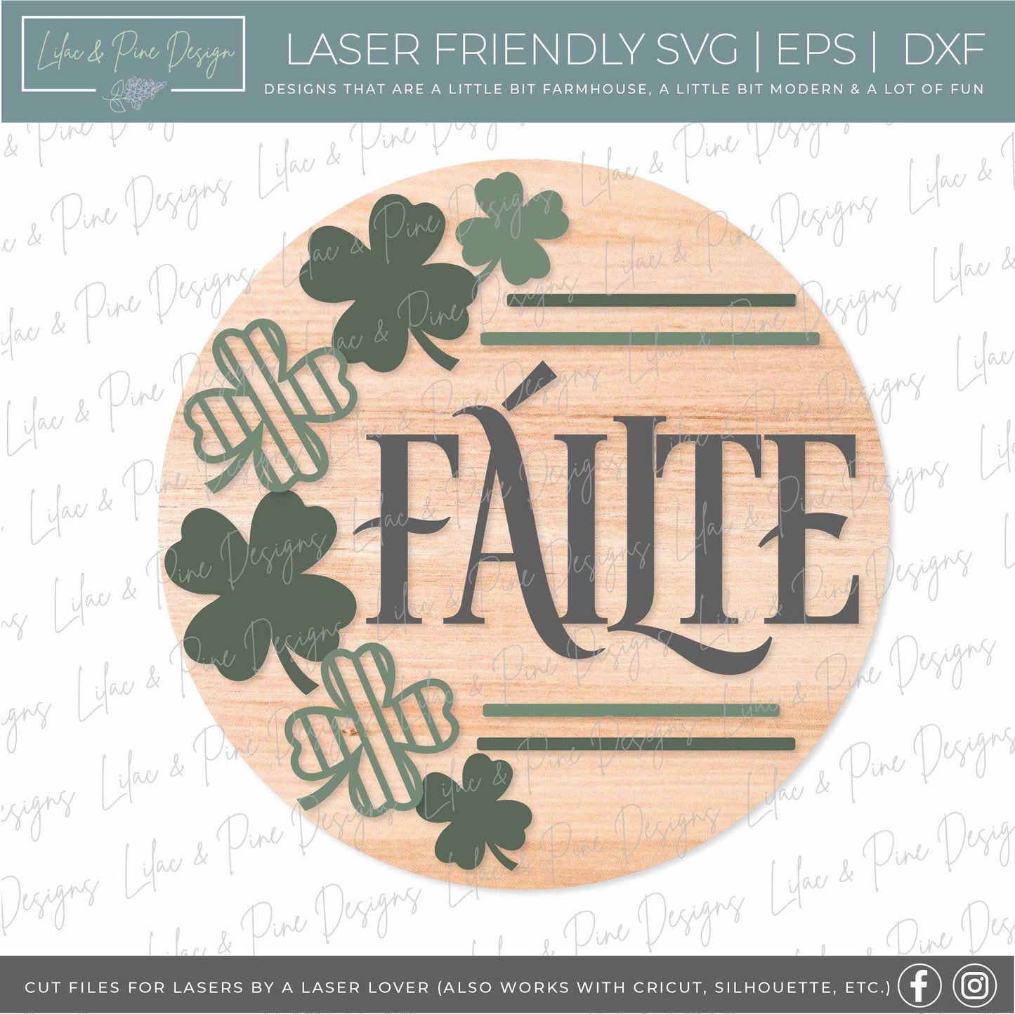 Failte sign SVG, St Patricks Day door hanger, Shamrock Welcome sign SVG, luck of the Irish door round svg, Glowforge SVG, laser cut file