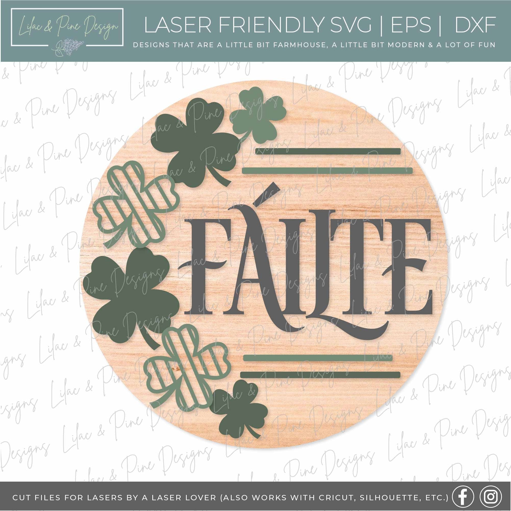Failte sign SVG, St Patricks Day door hanger, Shamrock Welcome sign SVG, luck of the Irish door round svg, Glowforge SVG, laser cut file