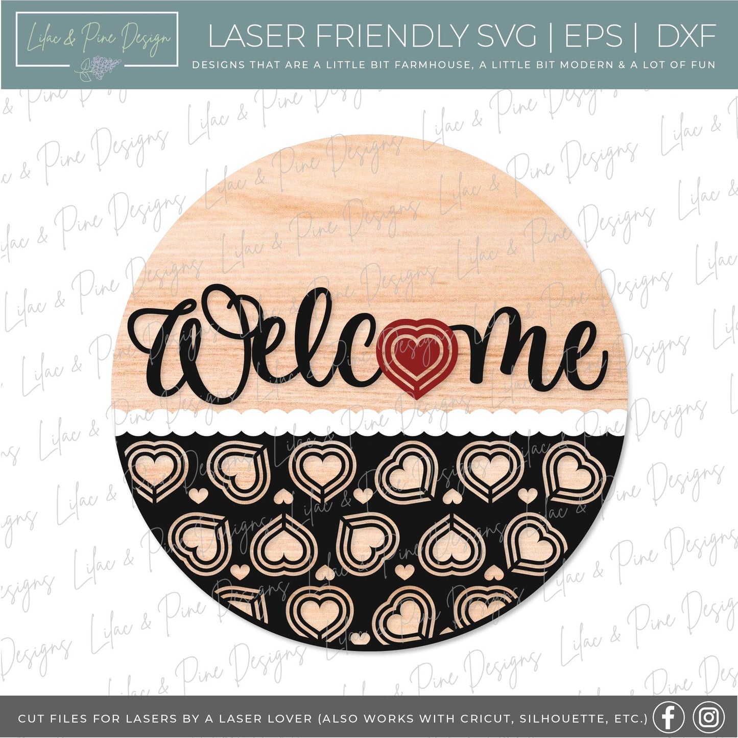Valentine Welcome sign SVG, Valentine door hanger, Heart Welcome sign, Valentines Day decor, Glowforge SVG, laser cut file