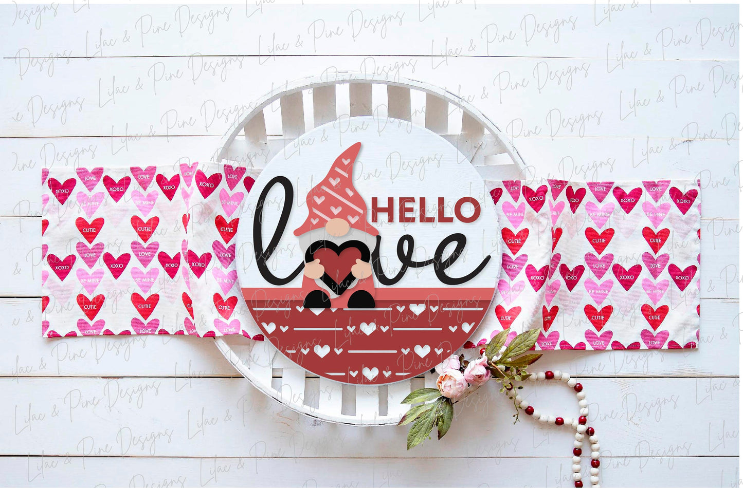 Valentine Gnome door hanger SVG, hello love door hanger SVG, Valentine's Day Welcome sign, Valentine decor, Glowforge Svg, laser cut file