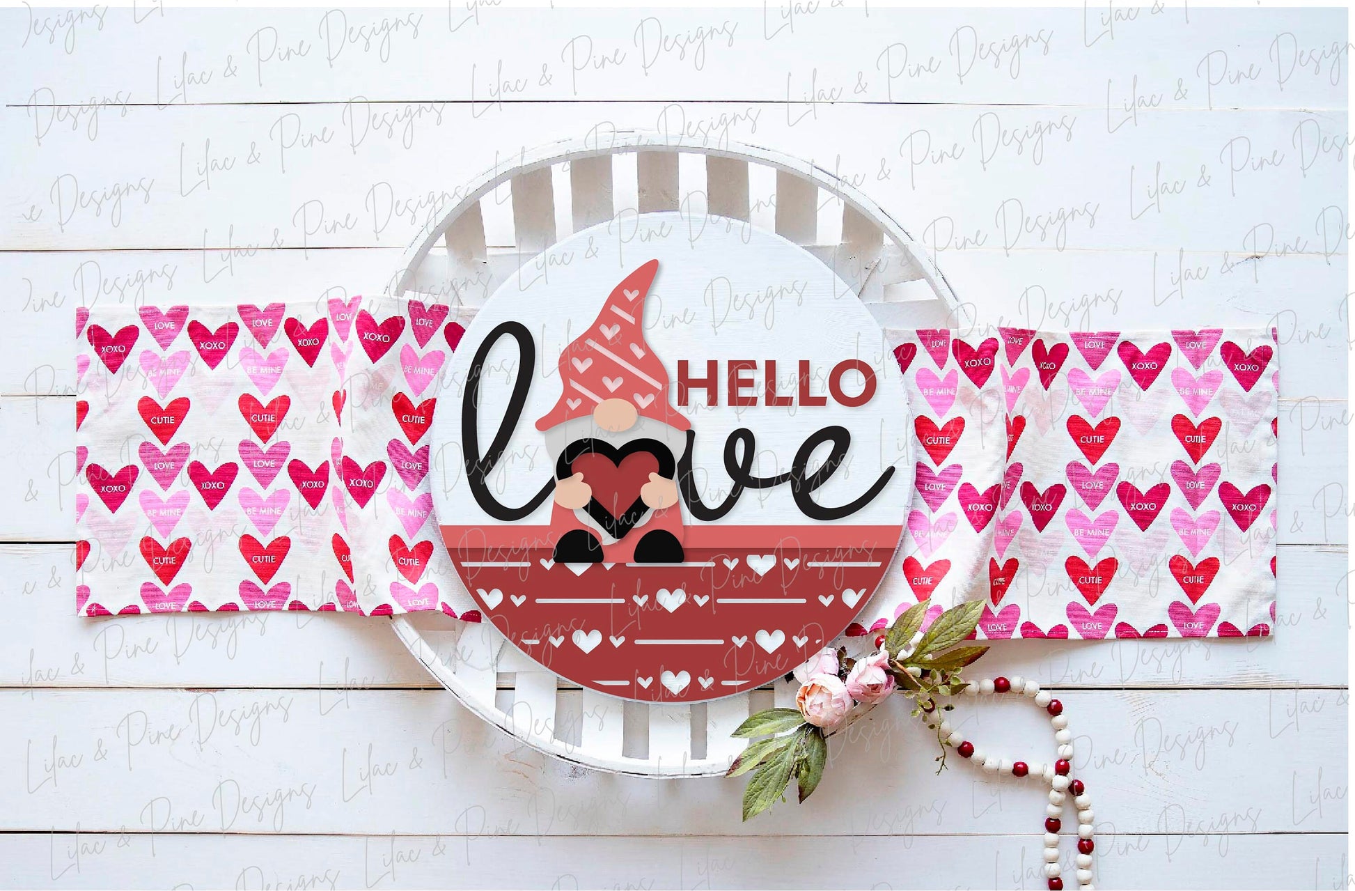 Valentine Gnome door hanger SVG, hello love door hanger SVG, Valentine's Day Welcome sign, Valentine decor, Glowforge Svg, laser cut file