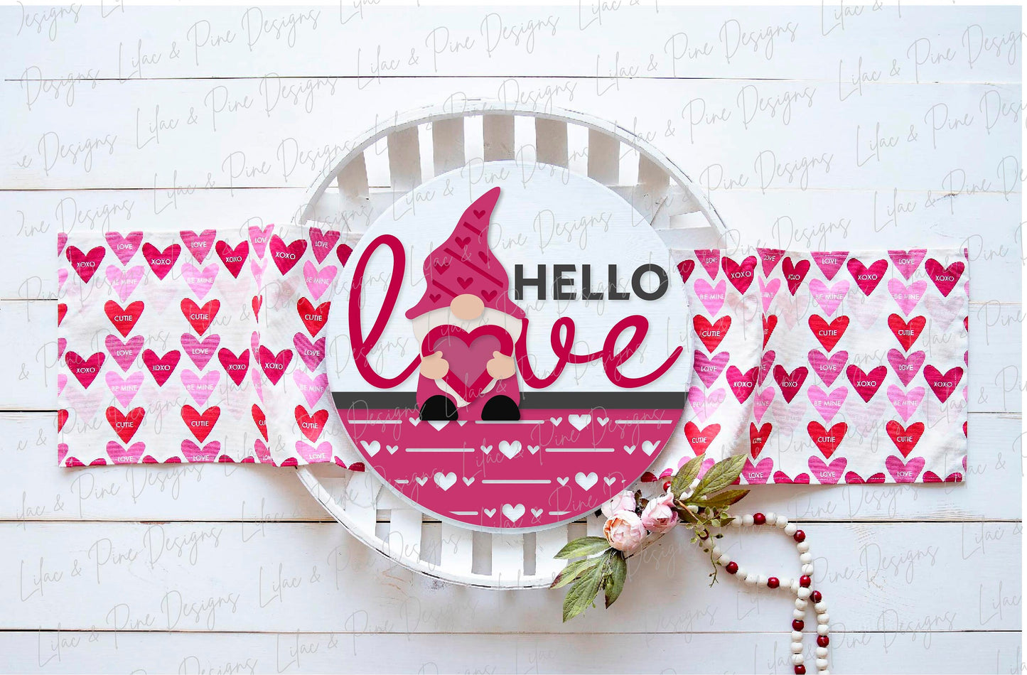 Valentine Gnome door hanger SVG, hello love door hanger SVG, Valentine's Day Welcome sign, Valentine decor, Glowforge Svg, laser cut file