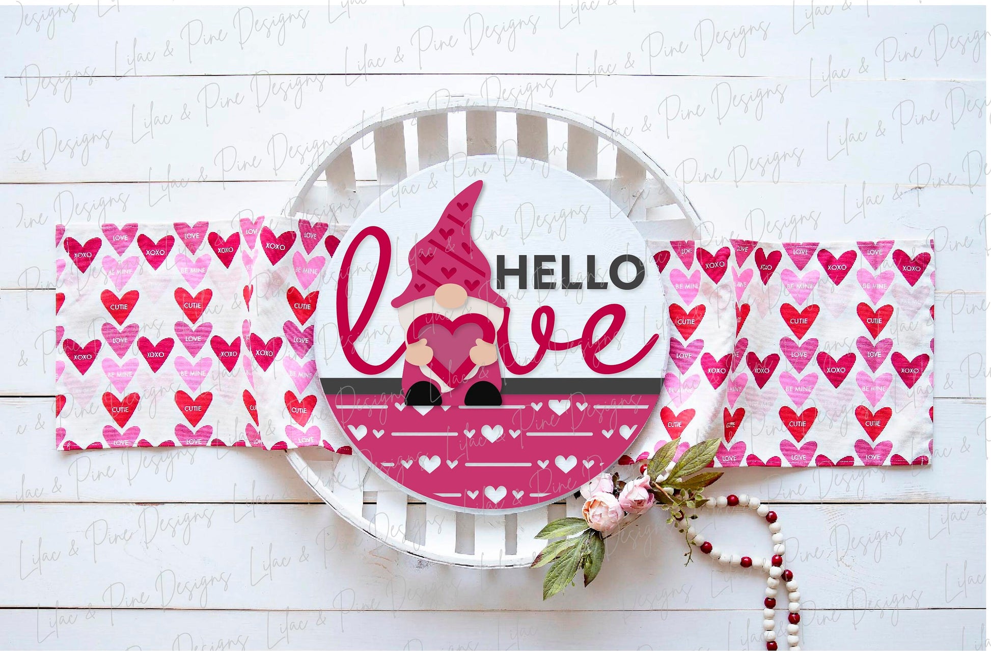 Valentine Gnome door hanger SVG, hello love door hanger SVG, Valentine's Day Welcome sign, Valentine decor, Glowforge Svg, laser cut file