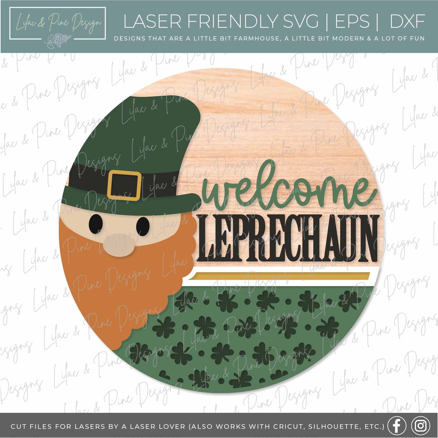 Welcome Leprechaun SVG, St Patricks Day door hanger, St Patty's Welcome sign SVG, Shamrock door round svg, Glowforge SVG, laser cut file