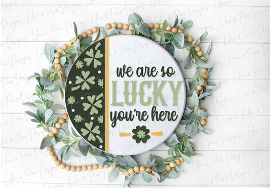 Lucky sign SVG, St Patricks Day door hanger, Shamrock Welcome sign SVG, lucky clover door round svg, Glowforge SVG, laser cut file
