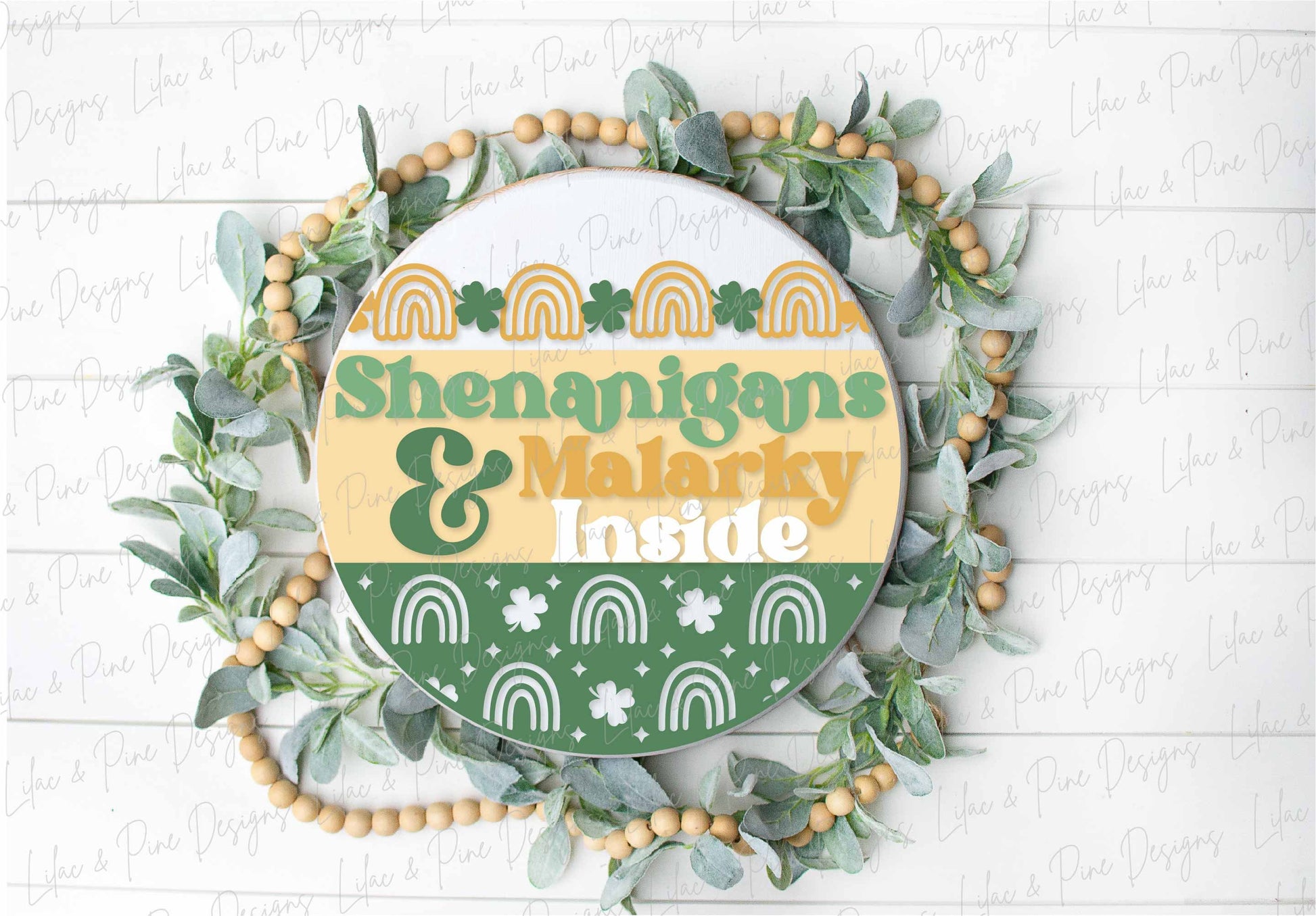 Shenanigans sign SVG, St Patricks Day door hanger, Shamrock Welcome sign SVG, lucky rainbow round door sign, Glowforge SVG, laser cut file