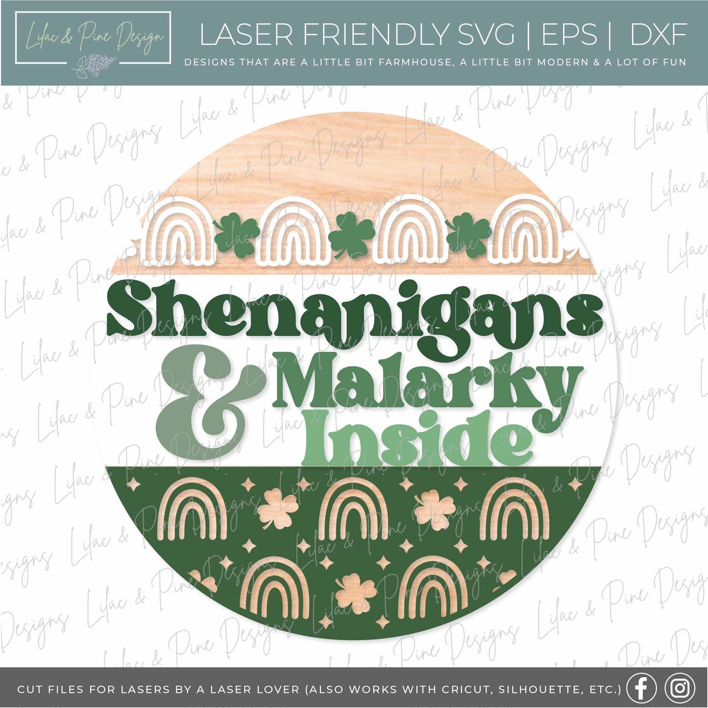 Shenanigans sign SVG, St Patricks Day door hanger, Shamrock Welcome sign SVG, lucky rainbow round door sign, Glowforge SVG, laser cut file