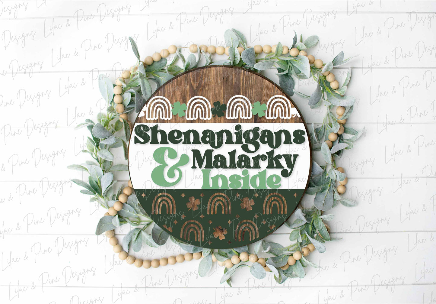 Shenanigans sign SVG, St Patricks Day door hanger, Shamrock Welcome sign SVG, lucky rainbow round door sign, Glowforge SVG, laser cut file