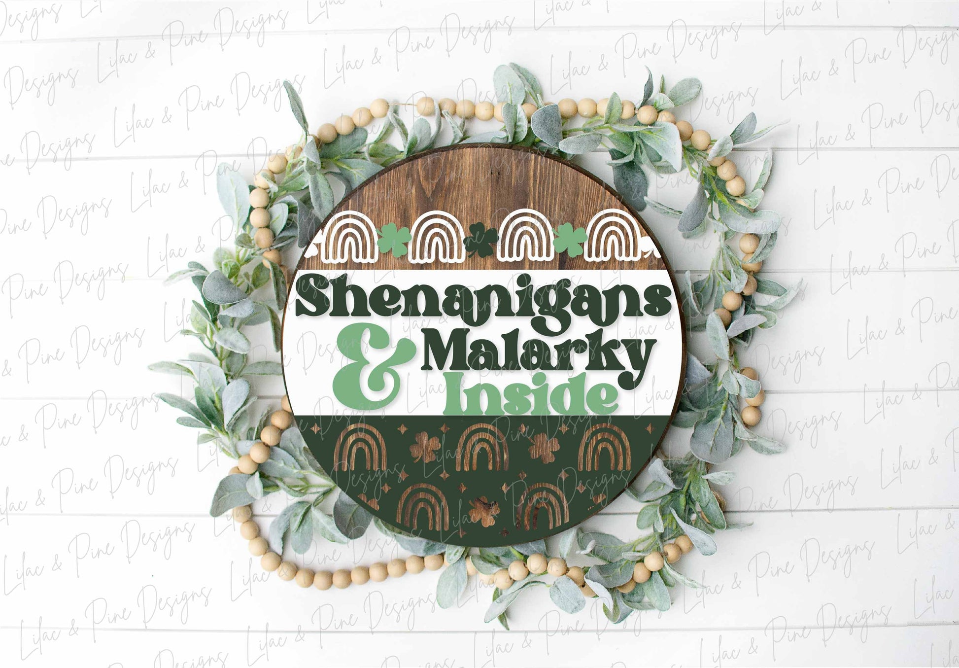 Shenanigans sign SVG, St Patricks Day door hanger, Shamrock Welcome sign SVG, lucky rainbow round door sign, Glowforge SVG, laser cut file