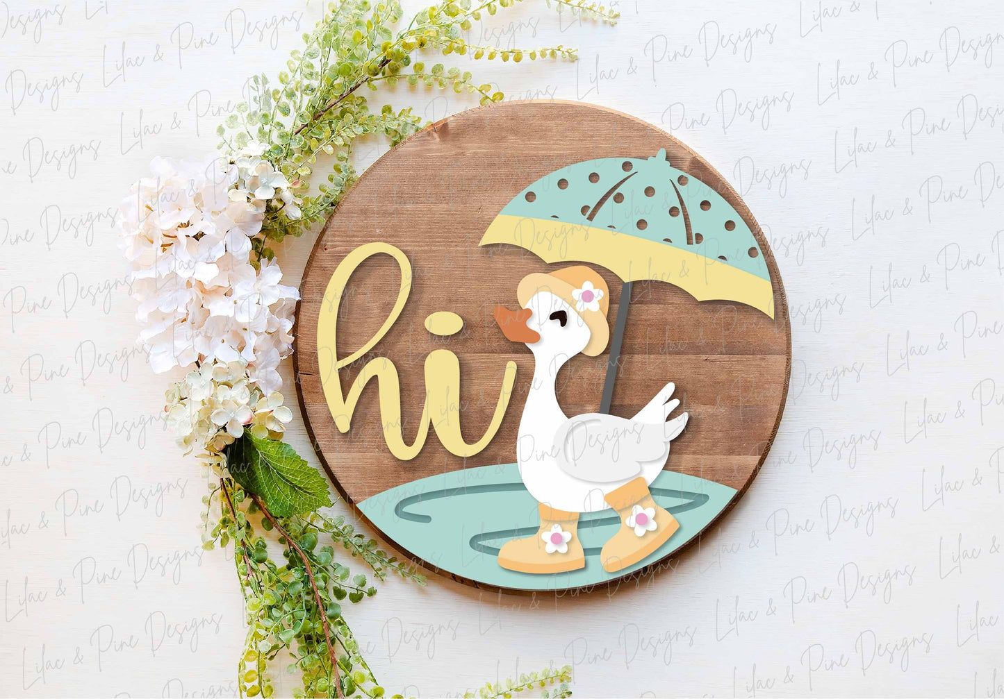 spring welcome sign SVG, duck door hanger, umbrella Welcome sign SVG, spring decor, rainboots door round svg, Glowforge SVG, laser cut file