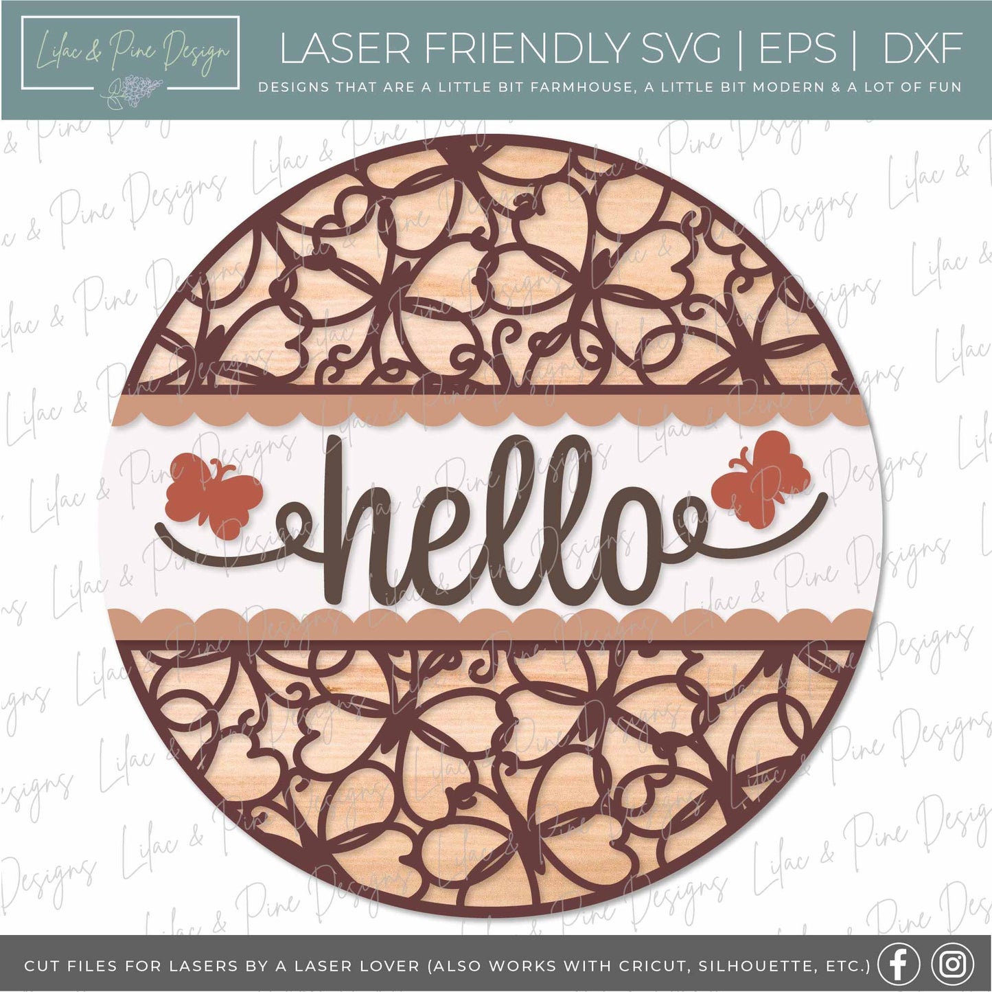 spring hello sign SVG, butterfly door hanger, butterfly Welcome sign SVG, spring decor, spring door hanger, Glowforge SVG, laser cut file