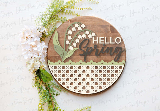 spring welcome sign SVG, hello spring door hanger, floral Welcome sign SVG, spring decor, round door hanger, Glowforge SVG, laser cut file