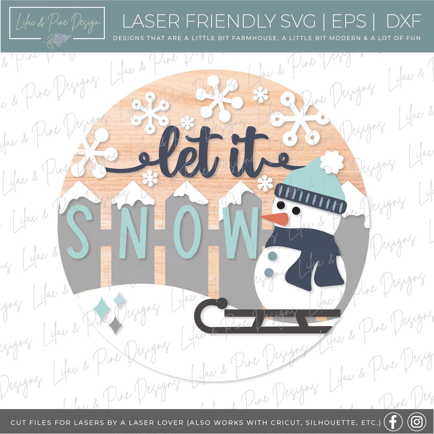 Let it Snow sign SVG, Snowman welcome sign SVG, Winter door hanger SVG, Snowman round sign, Snow pattern sign, Glowforge Svg, laser cut file