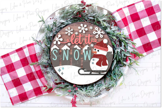 Let it Snow sign SVG, Snowman welcome sign SVG, Winter door hanger SVG, Snowman round sign, Snow pattern sign, Glowforge Svg, laser cut file