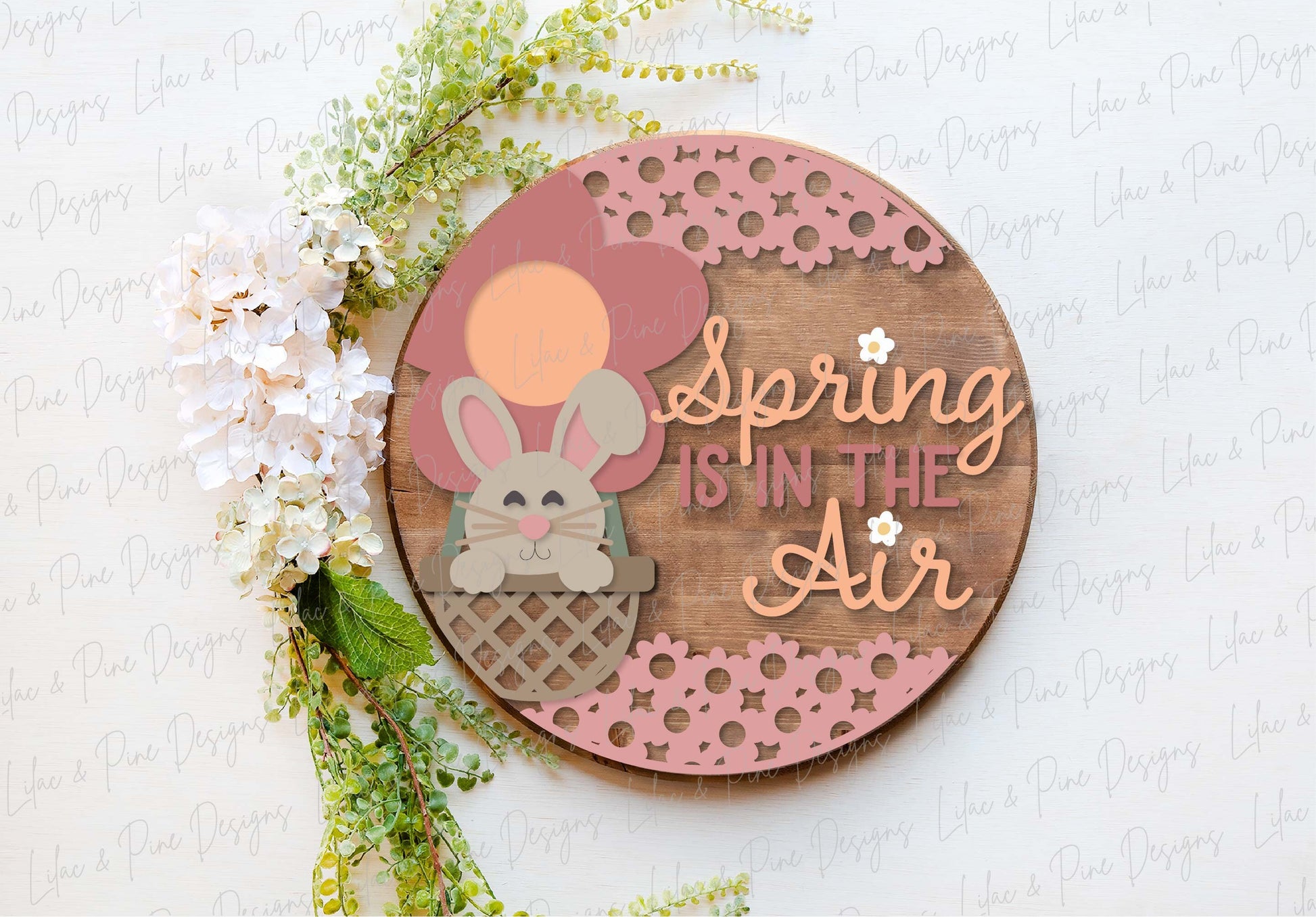 spring is in the air sign SVG, bunny door hanger, bunny welcome sign SVG, spring wall art, round door sign, Glowforge SVG, laser cut file