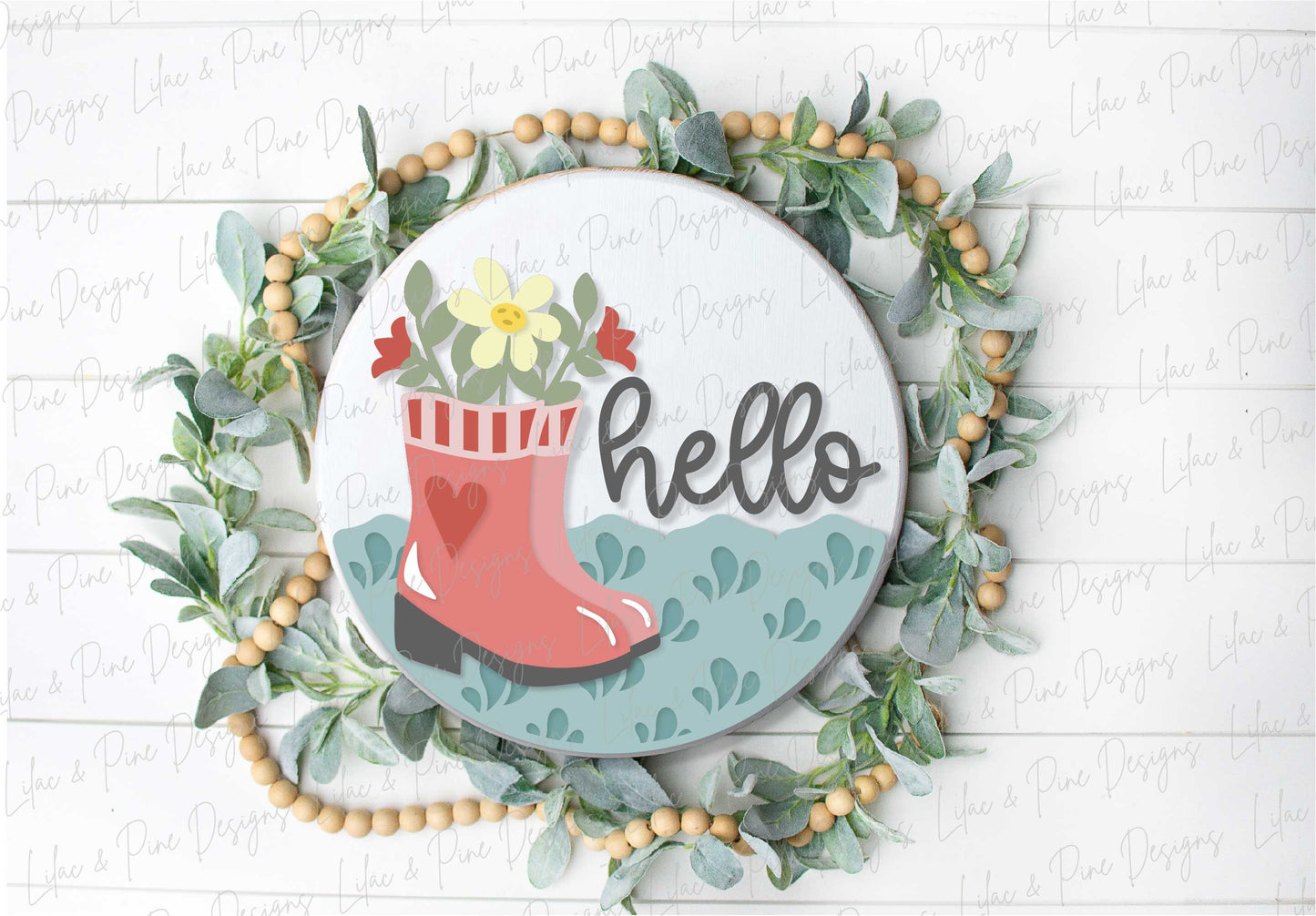 spring welcome sign SVG, rain boot door hanger, floral hello sign SVG, spring decor, floral door round svg, Glowforge SVG, laser cut file