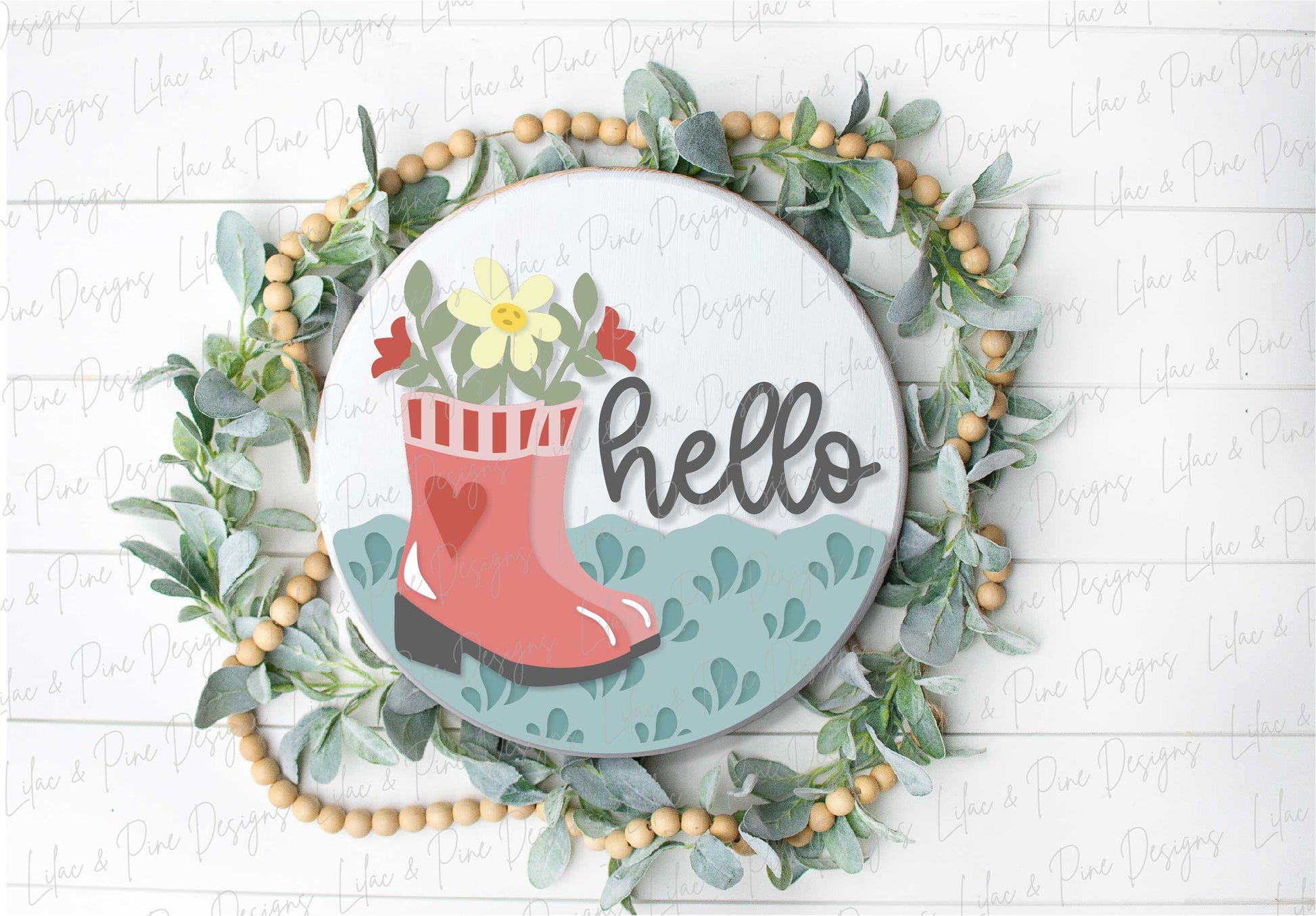 spring welcome sign SVG, rain boot door hanger, floral hello sign SVG, spring decor, floral door round svg, Glowforge SVG, laser cut file