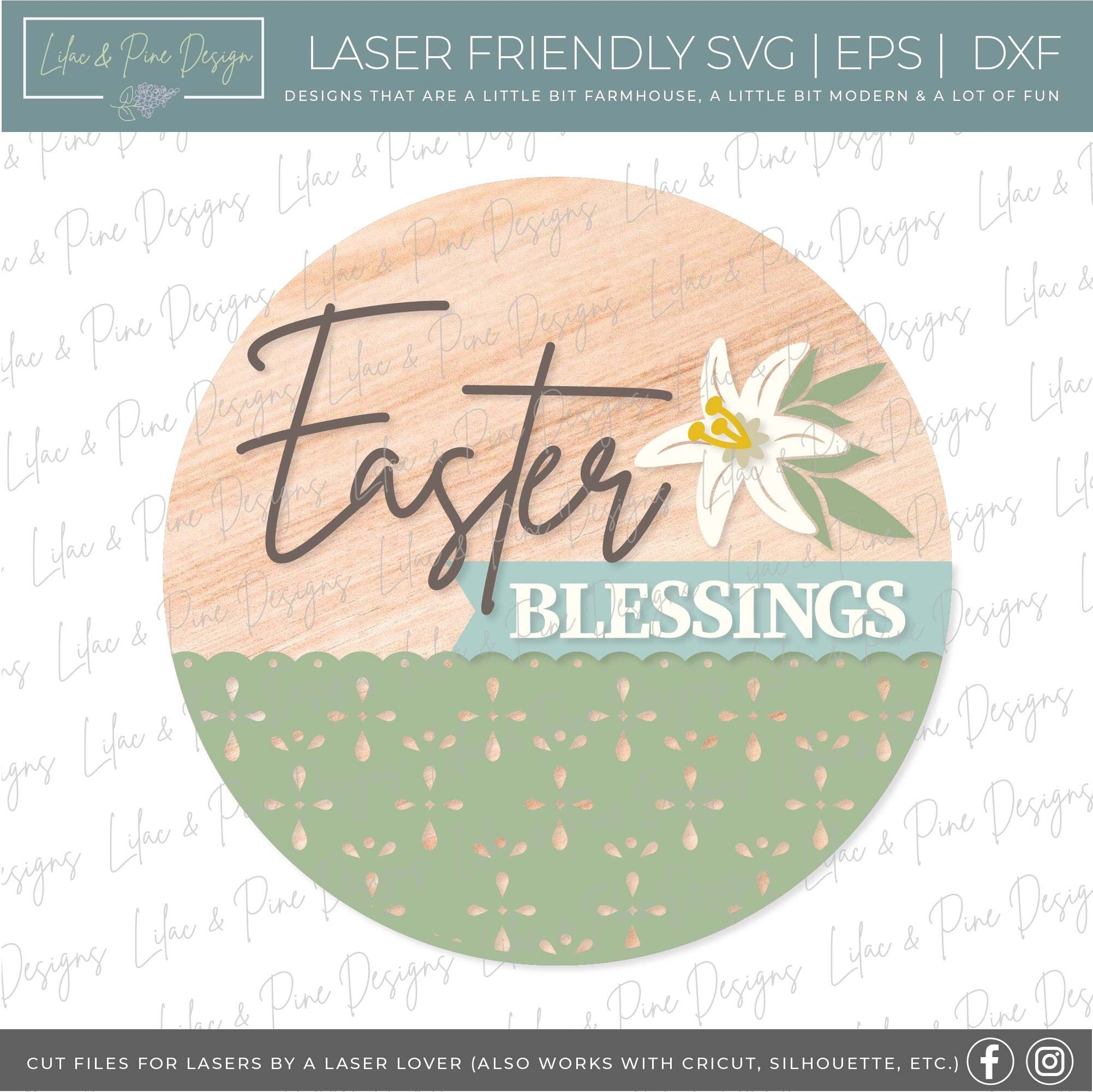 Easter Blessings sign SVG, Easter lily door hanger, Easter Welcome sign SVG, Easter decor, Easter wall decor, Glowforge SVG, laser cut file