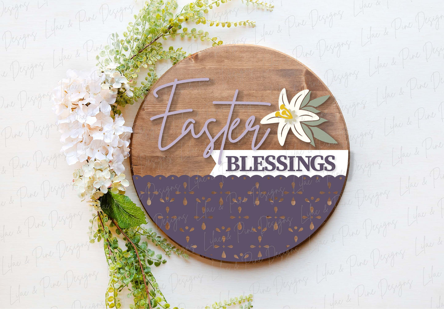 Easter Blessings sign SVG, Easter lily door hanger, Easter Welcome sign SVG, Easter decor, Easter wall decor, Glowforge SVG, laser cut file