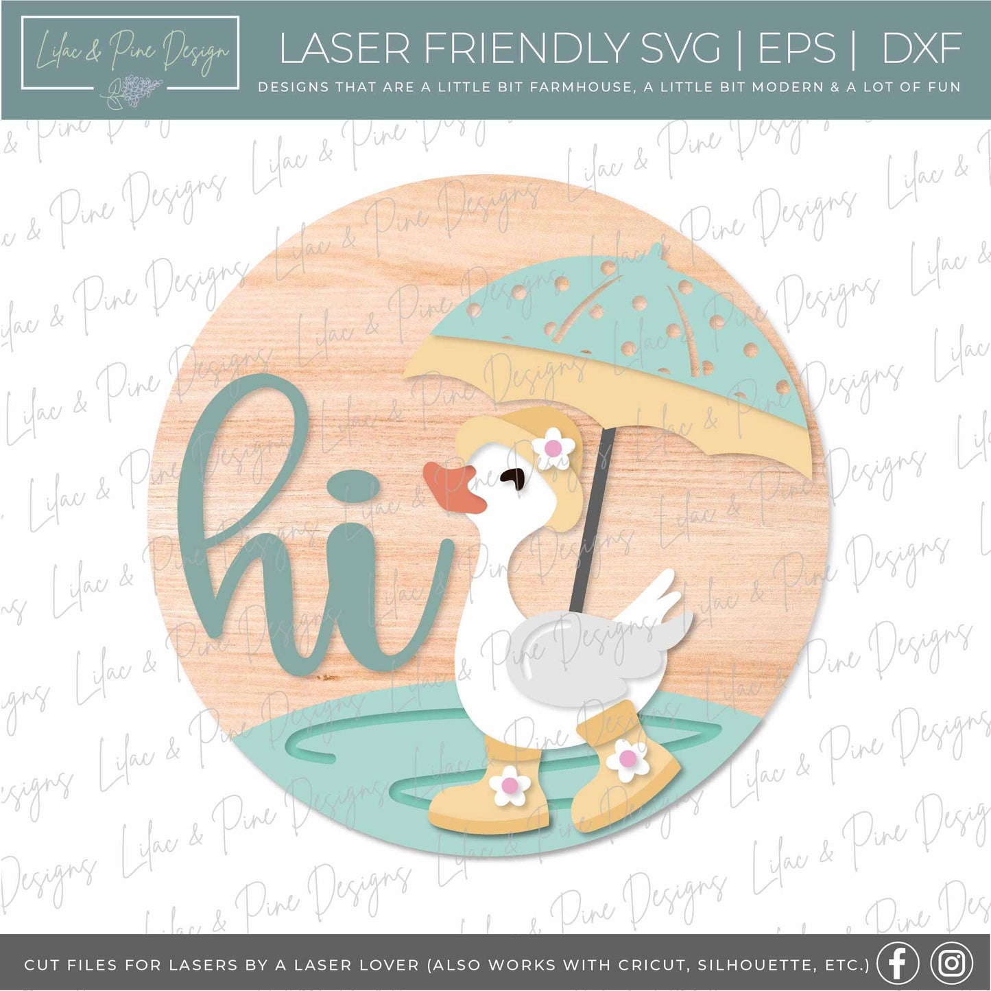 spring welcome sign SVG, duck door hanger, umbrella Welcome sign SVG, spring decor, rainboots door round svg, Glowforge SVG, laser cut file