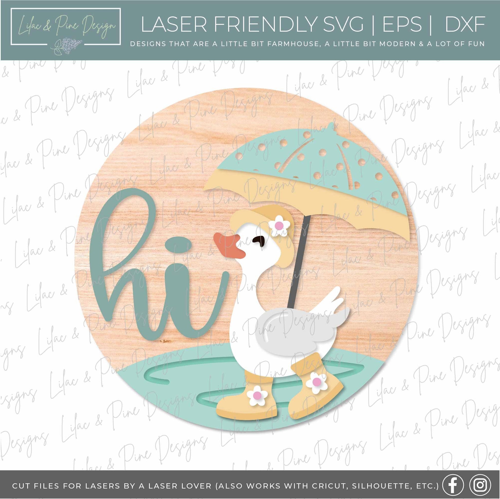 spring welcome sign SVG, duck door hanger, umbrella Welcome sign SVG, spring decor, rainboots door round svg, Glowforge SVG, laser cut file