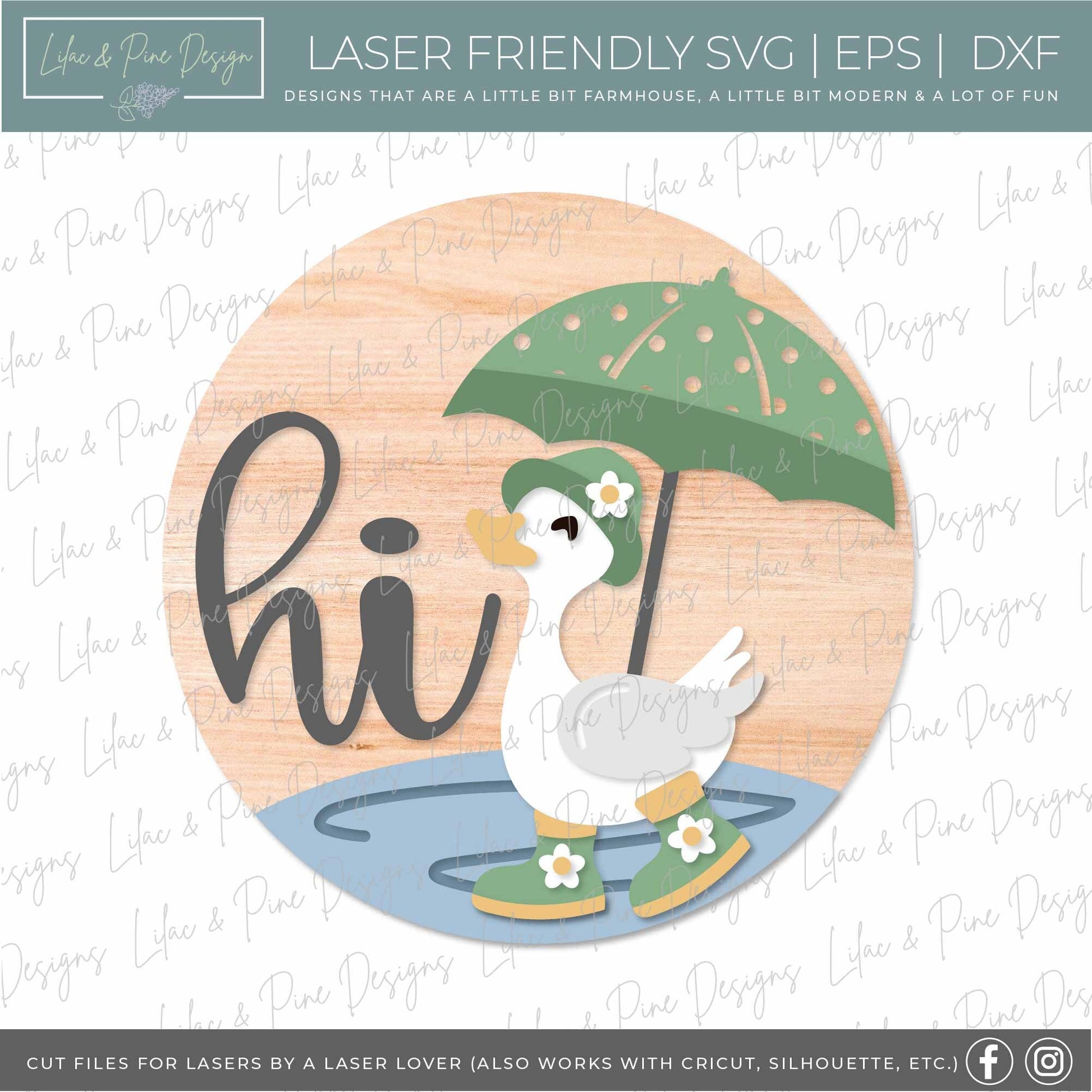 spring welcome sign SVG, duck door hanger, umbrella Welcome sign SVG, spring decor, rainboots door round svg, Glowforge SVG, laser cut file