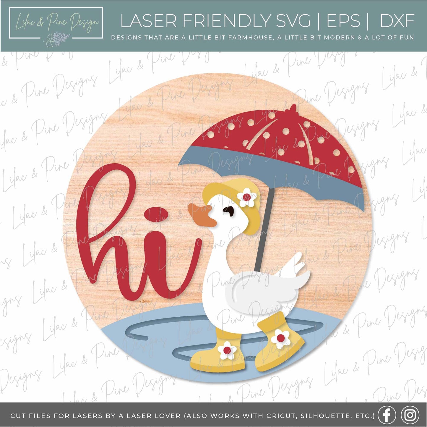 spring welcome sign SVG, duck door hanger, umbrella Welcome sign SVG, spring decor, rainboots door round svg, Glowforge SVG, laser cut file