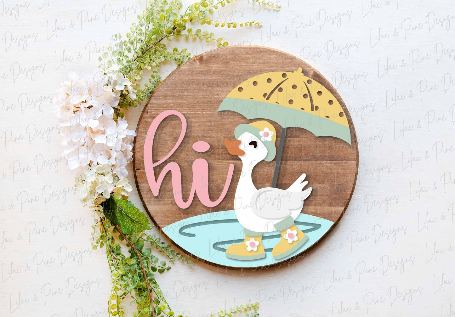 spring welcome sign SVG, duck door hanger, umbrella Welcome sign SVG, spring decor, rainboots door round svg, Glowforge SVG, laser cut file
