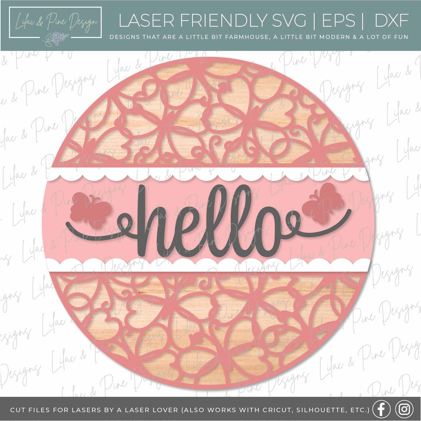 spring hello sign SVG, butterfly door hanger, butterfly Welcome sign SVG, spring decor, spring door hanger, Glowforge SVG, laser cut file