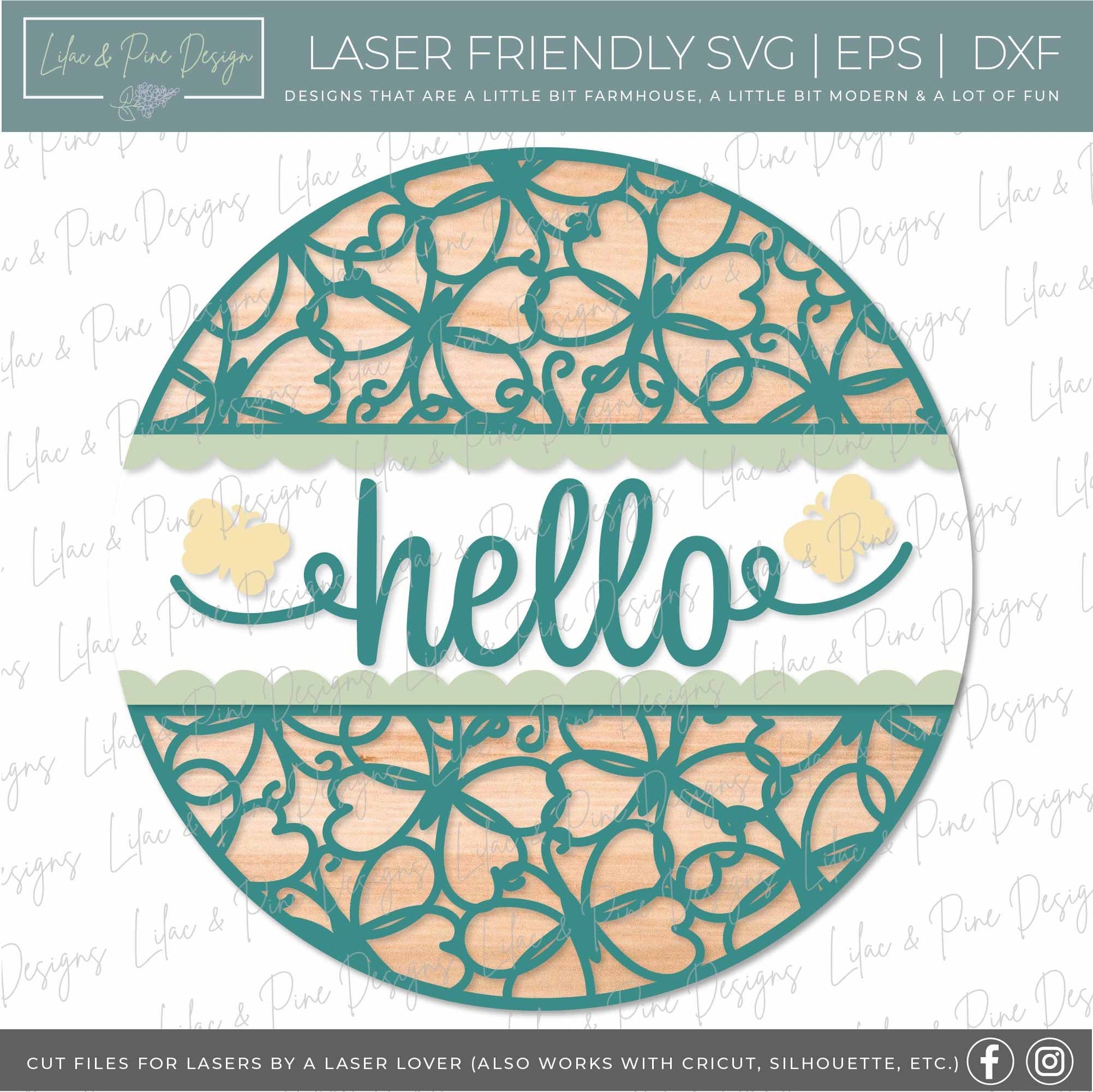 spring hello sign SVG, butterfly door hanger, butterfly Welcome sign SVG, spring decor, spring door hanger, Glowforge SVG, laser cut file