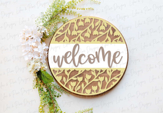 spring welcome sign SVG, tulip door hanger, tulip Welcome sign SVG, spring decor, floral svg, Cricut svg, Glowforge SVG, laser cut file