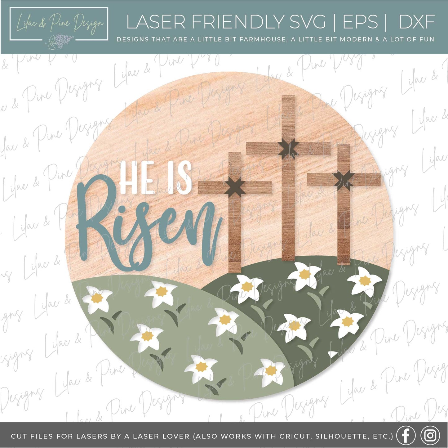 Easter door hanger SVG, He is Risen door hanger, Easter cross Welcome sign SVG, Easter decor, Christian svg, Glowforge SVG, laser cut file