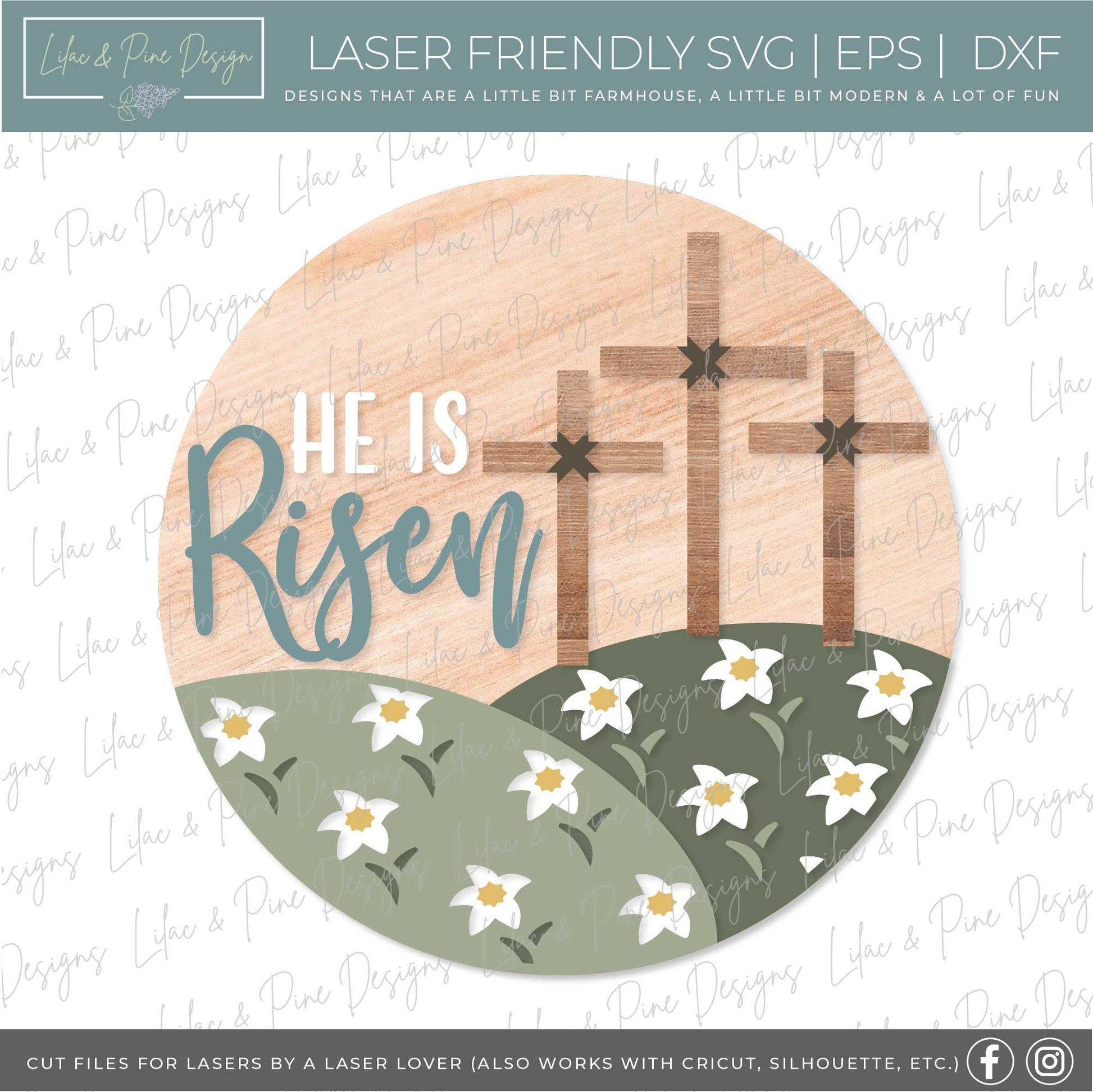 Easter door hanger SVG, He is Risen door hanger, Easter cross Welcome sign SVG, Easter decor, Christian svg, Glowforge SVG, laser cut file