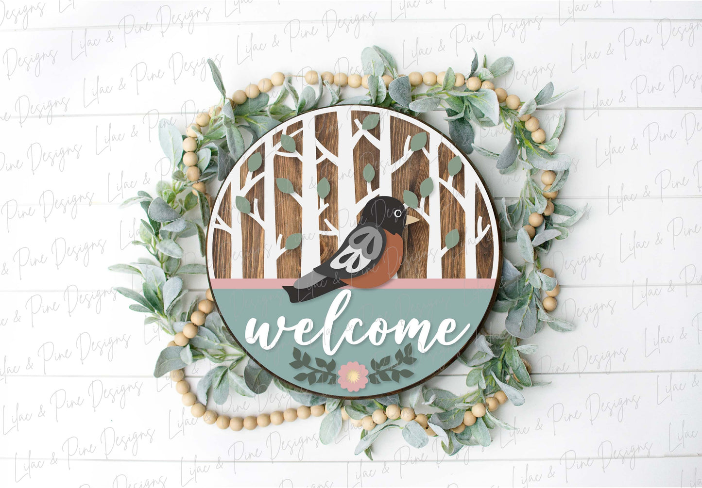 spring welcome sign SVG, robin door hanger, bird Welcome SVG, spring decor, round door hanger, Cricut, Glowforge SVG, laser cut file