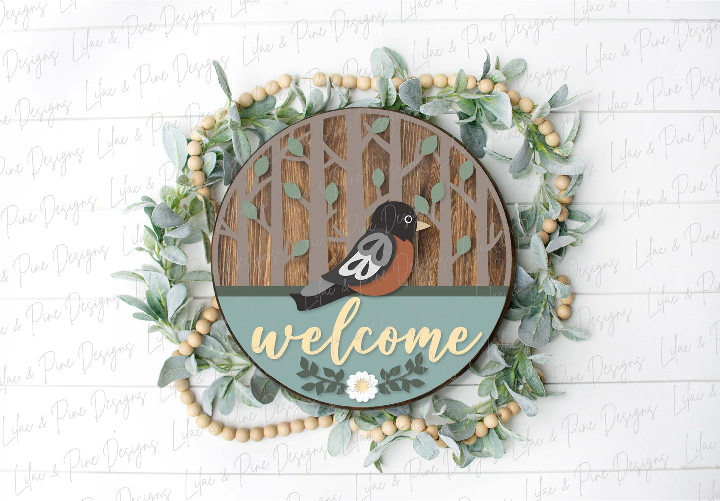 spring welcome sign SVG, robin door hanger, bird Welcome SVG, spring decor, round door hanger, Cricut, Glowforge SVG, laser cut file