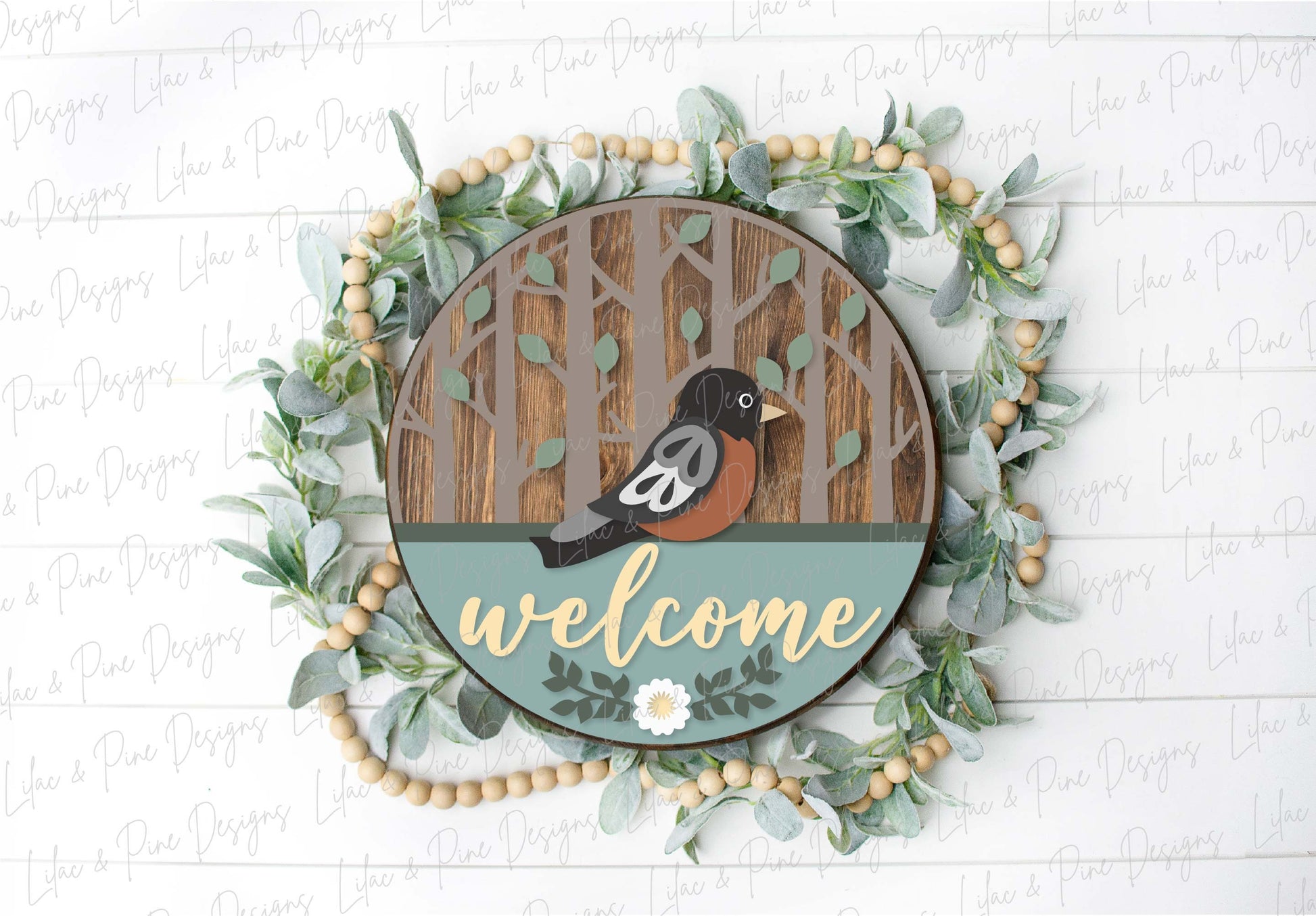 spring welcome sign SVG, robin door hanger, bird Welcome SVG, spring decor, round door hanger, Cricut, Glowforge SVG, laser cut file