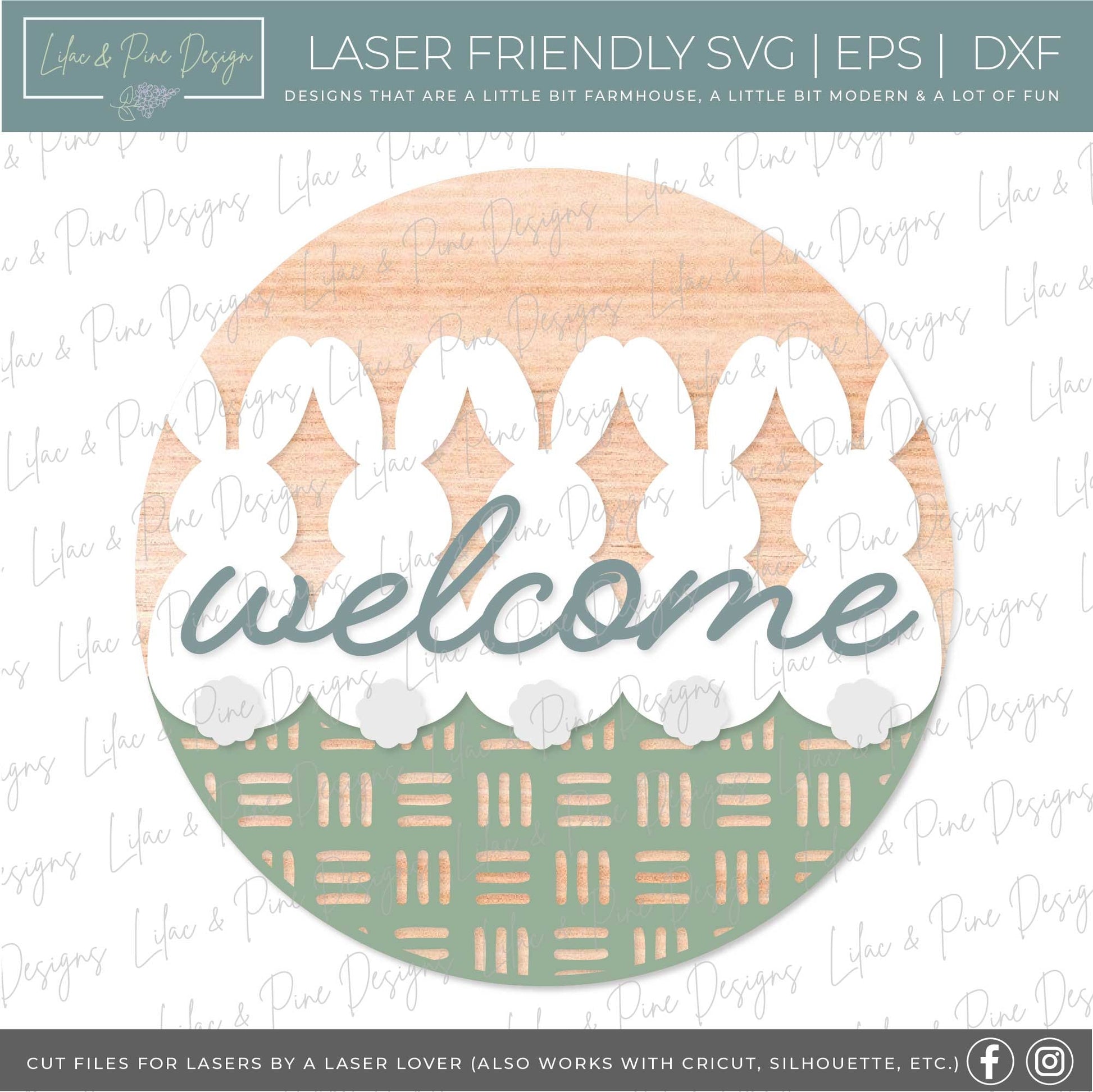 Easter welcome sign SVG, bunny door hanger, spring Welcome, Easter wall art, spring decor, Easter sign SVG, Glowforge SVG, laser cut file