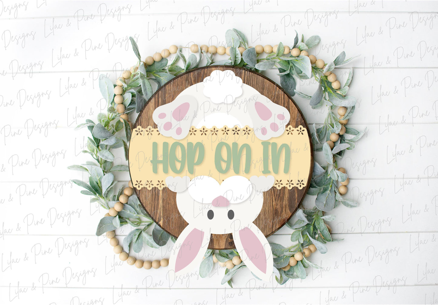 Hop on in sign SVG, bunny welcome sign SVG, Easter bunny door hanger svg, spring decor, Easter wall art, Glowforge SVG, laser cut file