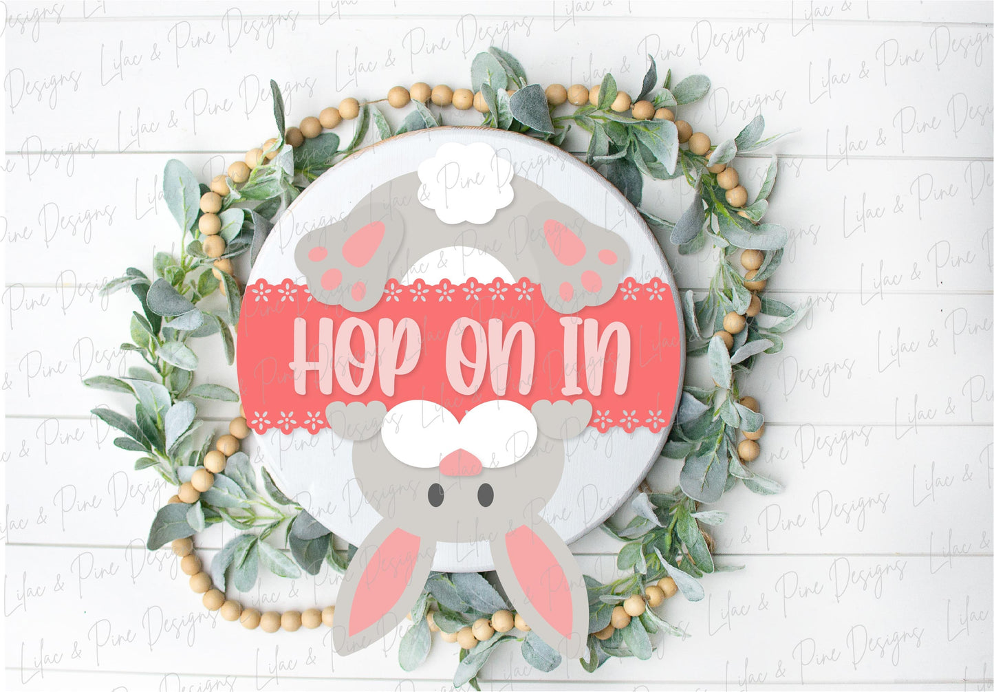 Hop on in sign SVG, bunny welcome sign SVG, Easter bunny door hanger svg, spring decor, Easter wall art, Glowforge SVG, laser cut file