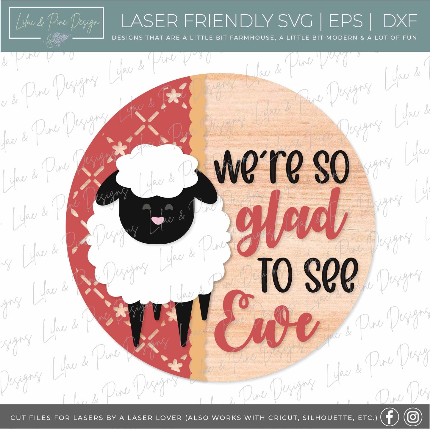Sheep Welcome sign SVG, Easter lamb door hanger, Farmhouse Welcome sign SVG, Farmhouse decor, Spring wall art, Glowforge SVG, laser cut file