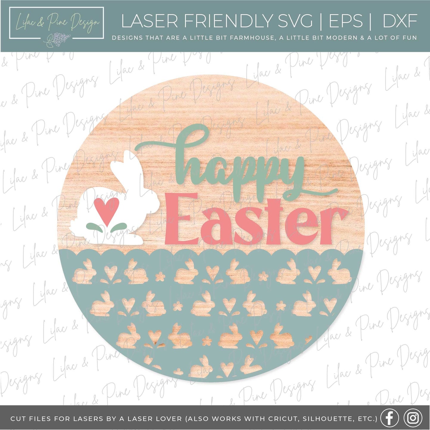 happy Easter sign SVG, Easter bunny door hanger, Easter Welcome sign SVG, cottage core Easter decor, Glowforge SVG, laser cut file