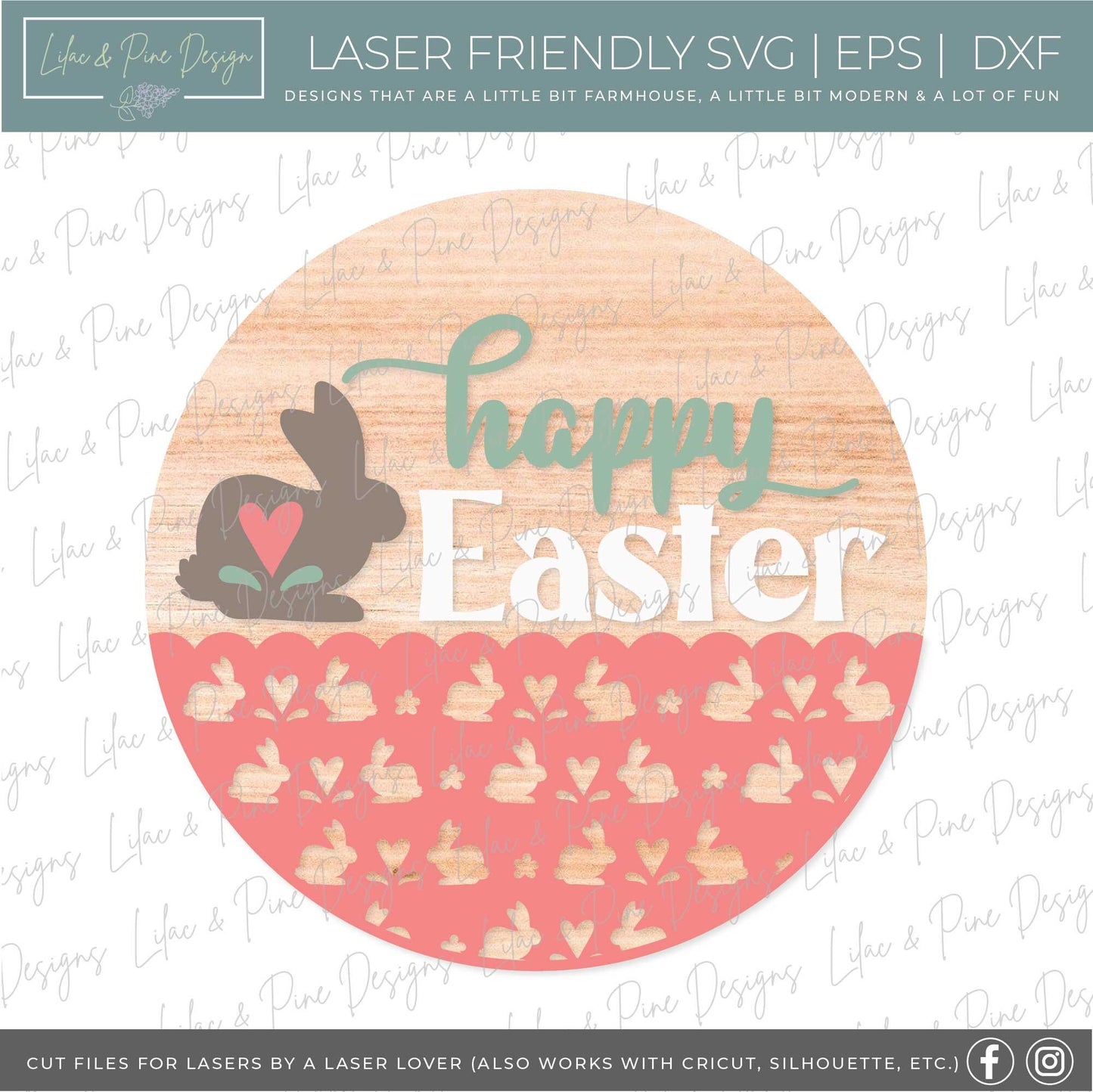 happy Easter sign SVG, Easter bunny door hanger, Easter Welcome sign SVG, cottage core Easter decor, Glowforge SVG, laser cut file