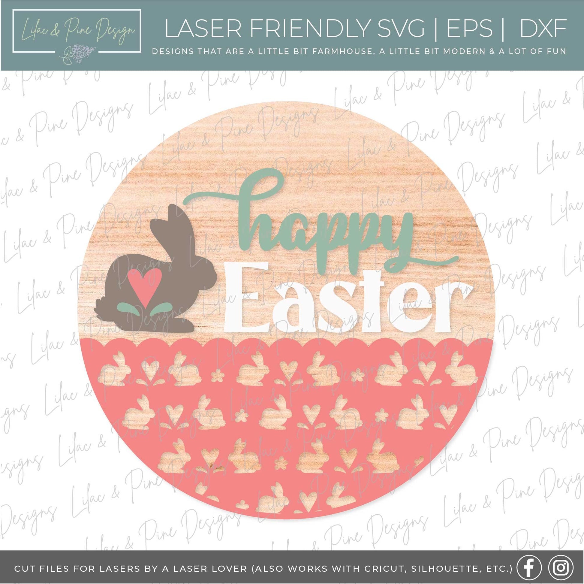 happy Easter sign SVG, Easter bunny door hanger, Easter Welcome sign SVG, cottage core Easter decor, Glowforge SVG, laser cut file