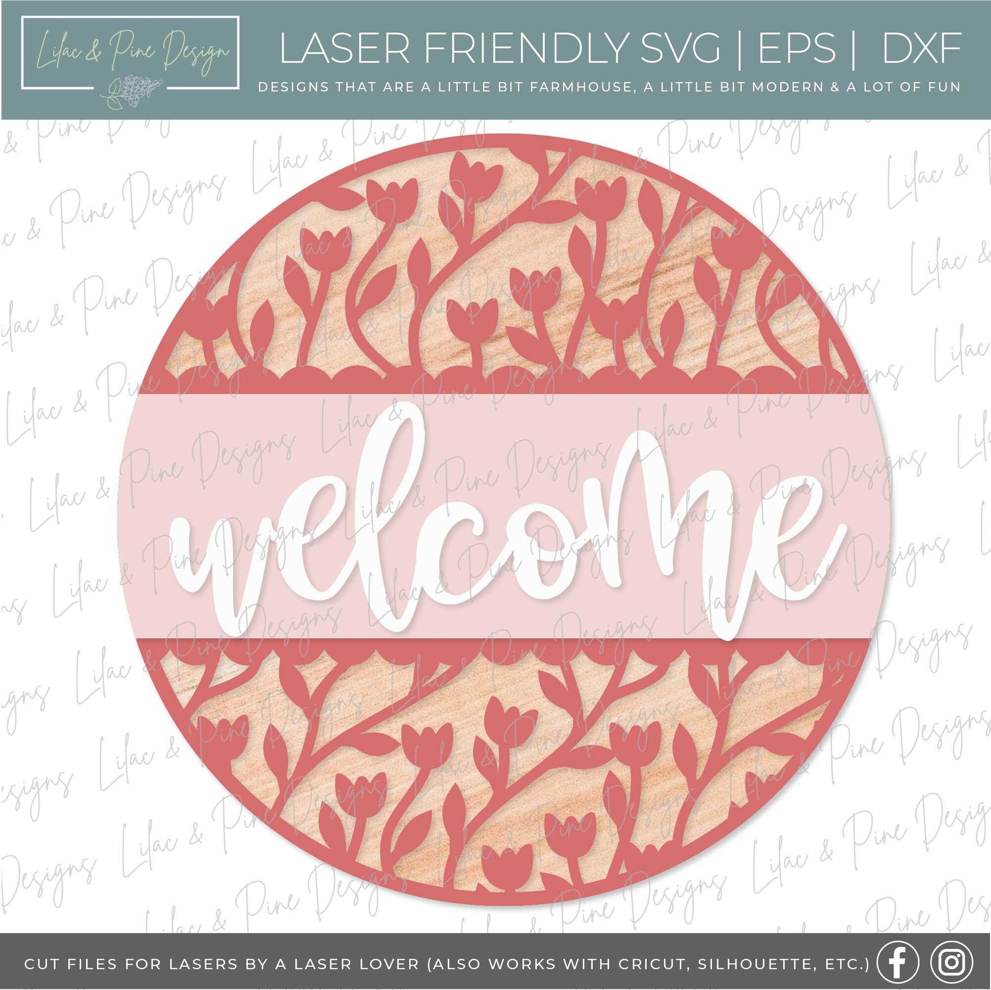 spring welcome sign SVG, tulip door hanger, tulip Welcome sign SVG, spring decor, floral svg, Cricut svg, Glowforge SVG, laser cut file